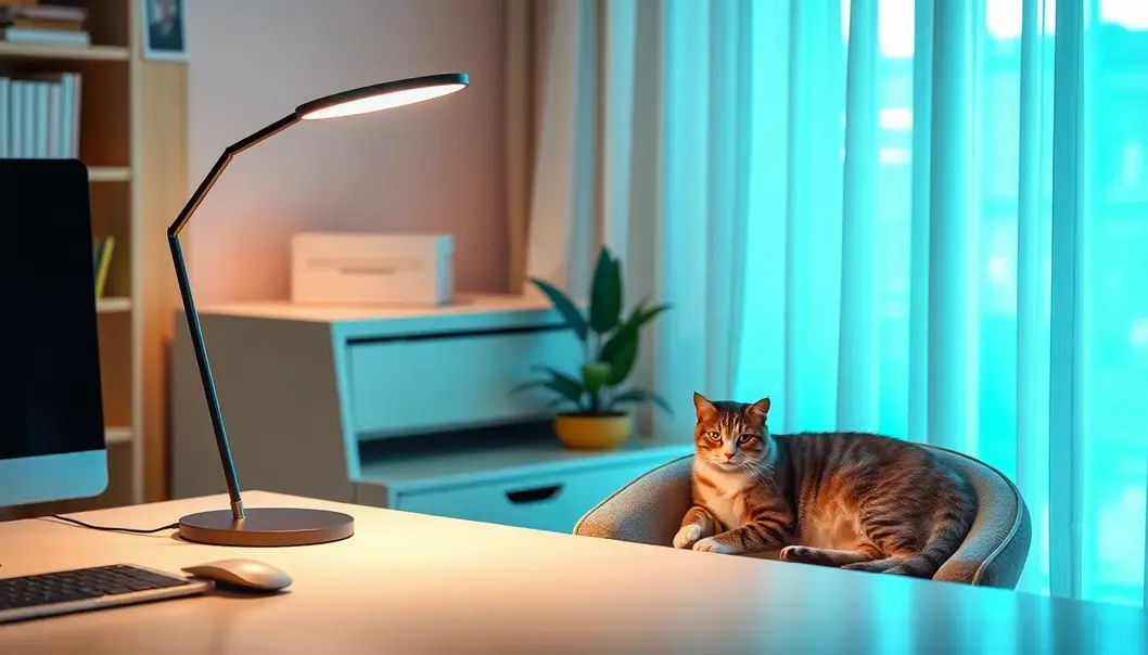 Smart desk lamp designed for pet-friendly home offices.