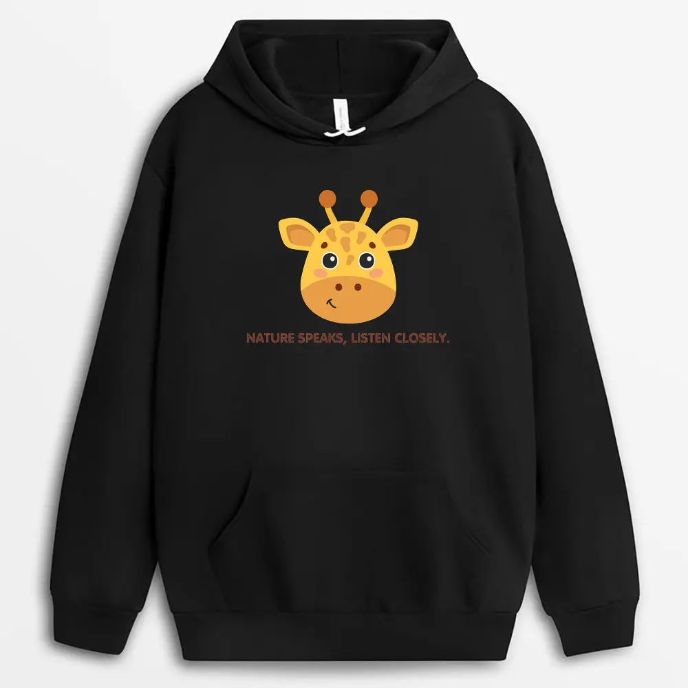 Black hoodie featuring subtle wildlife art print for nature enthusiasts