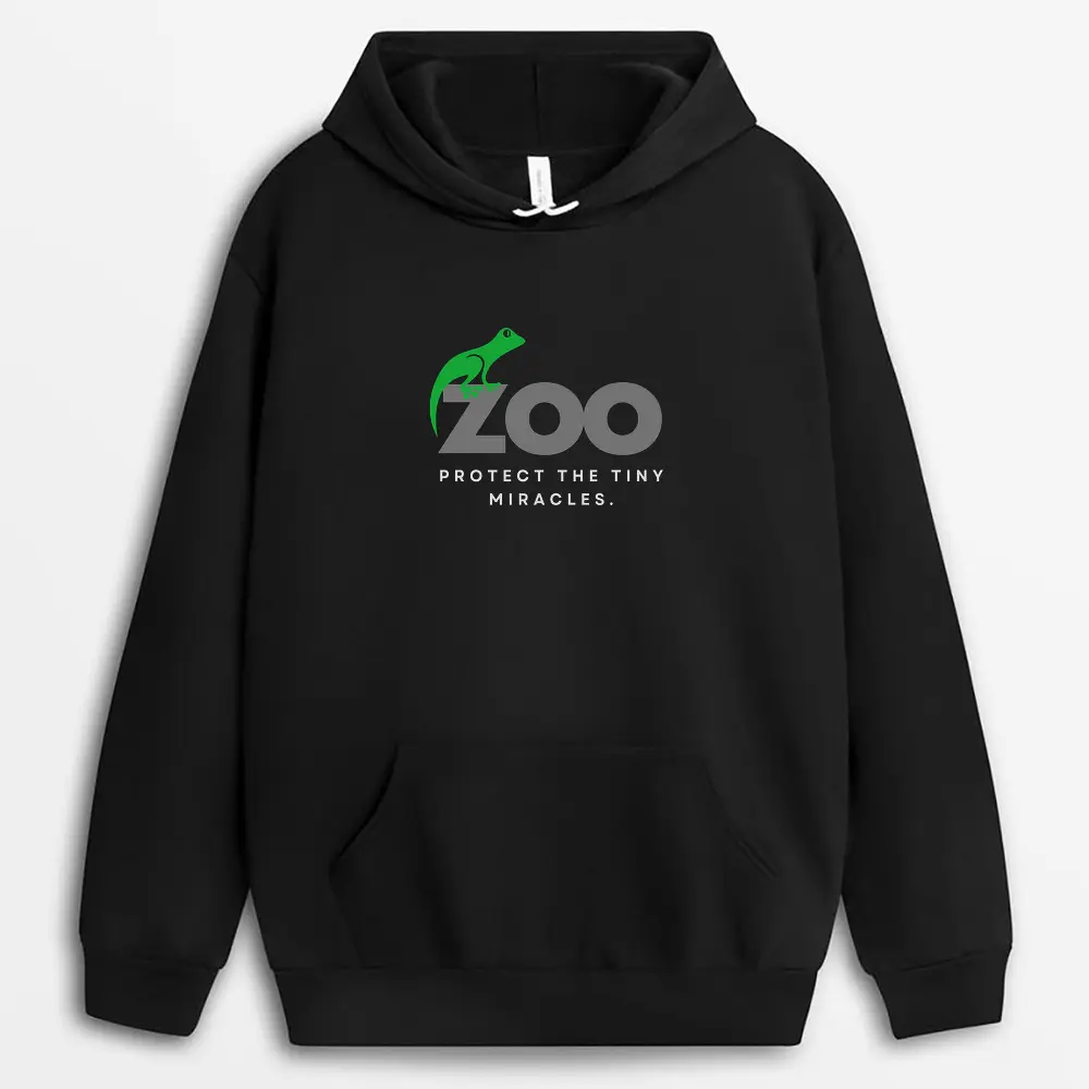 Black hoodie decorated with floral and wildlife-inspired artwork