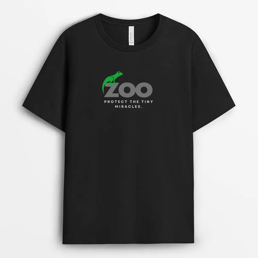 Black t-shirt with detailed small animal and plant art print